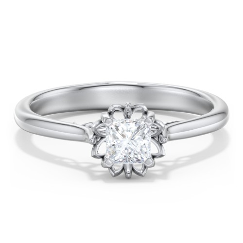 Diamond Solitaire Engagement Ring with Infinity Detail Bridge – 14K White Gold