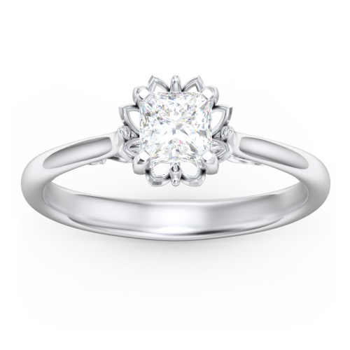 Diamond Solitaire Engagement Ring with Infinity Detail Bridge – 14K White Gold