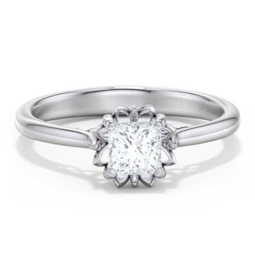 Diamond Solitaire Engagement Ring with Infinity Detail Bridge – 14K White Gold