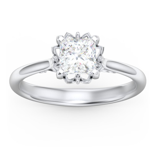 Diamond Solitaire Engagement Ring with Infinity Detail Bridge – 14K White Gold