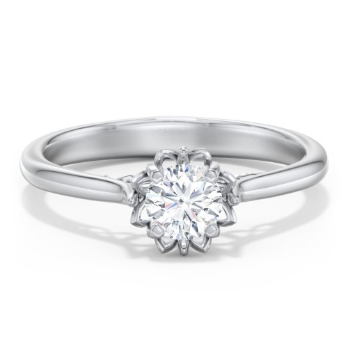 Diamond Solitaire Engagement Ring with Infinity Detail Bridge – 14K White Gold