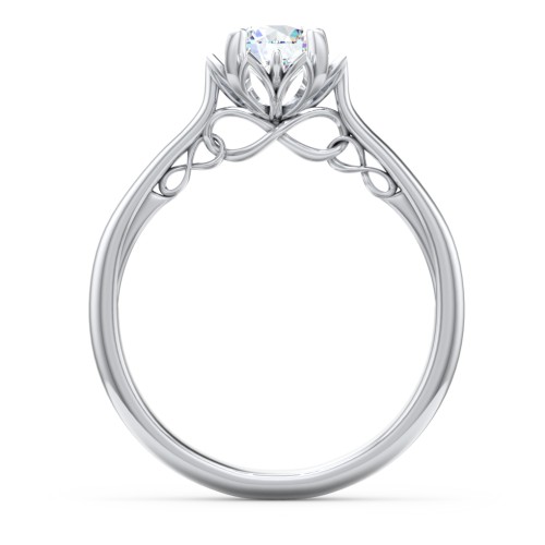 Diamond Solitaire Engagement Ring with Infinity Detail Bridge – 14K White Gold