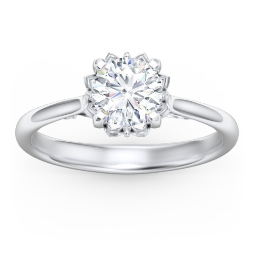 Diamond Solitaire Engagement Ring with Infinity Detail Bridge – 14K White Gold