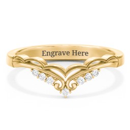 Vintage Tiara Band with Diamond Accents in 10K Solid Yellow Gold with Lab Diamond