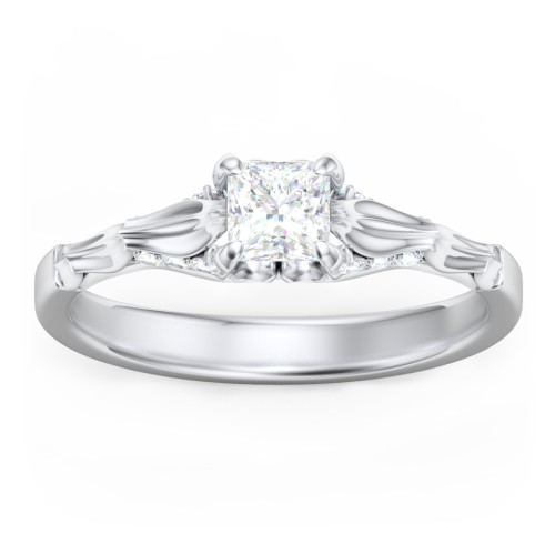 Vintage Diamond Solitaire Ring with Side Accent Stones – 14K White Gold with Lab Diamond
