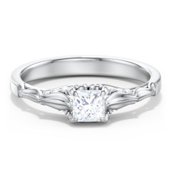Vintage Diamond Solitaire Ring with Side Accent Stones – 14K White Gold with Lab Diamond