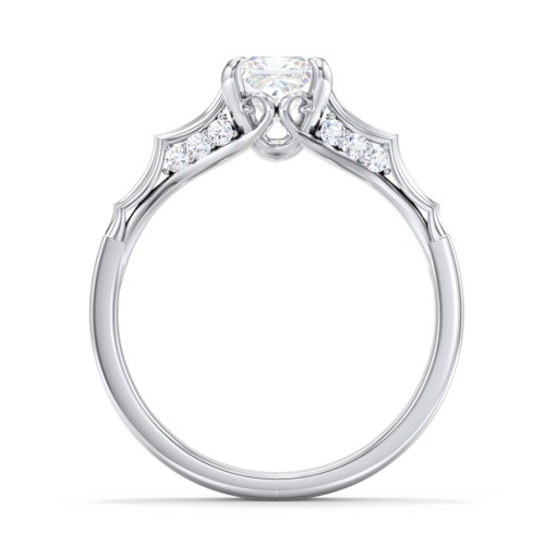 Vintage Diamond Solitaire Ring with Side Accent Stones – 14K White Gold with Lab Diamond