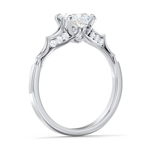 Vintage Diamond Solitaire Ring with Side Accent Stones – 14K White Gold with Lab Diamond