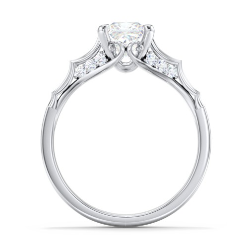 Vintage Diamond Solitaire Ring with Side Accent Stones – 14K White Gold with Lab Diamond