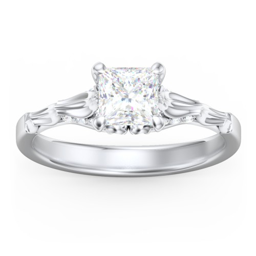 Vintage Diamond Solitaire Ring with Side Accent Stones – 14K White Gold with Lab Diamond