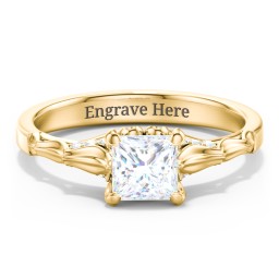 Vintage Diamond Solitaire Ring with Side Accent Stones in 10K Solid Yellow Gold with 04LABDIAM-PC-1.00-SI1-F-G and Lab Diamond