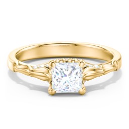 Vintage Diamond Solitaire Ring with Side Accent Stones in 10K Solid Yellow Gold with 04LABDIAM-PC-1.00-SI1-F-G and Lab Diamond