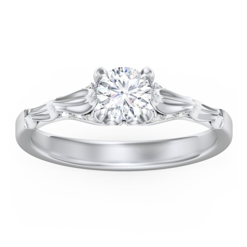 Vintage Diamond Solitaire Ring with Side Accent Stones – 14K White Gold with Lab Diamond