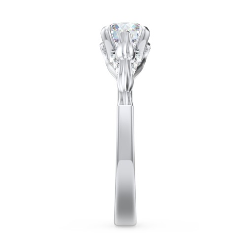 Vintage Diamond Solitaire Ring with Side Accent Stones – 14K White Gold with Lab Diamond