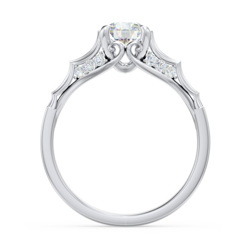 Vintage Diamond Solitaire Ring with Side Accent Stones – 14K White Gold with Lab Diamond