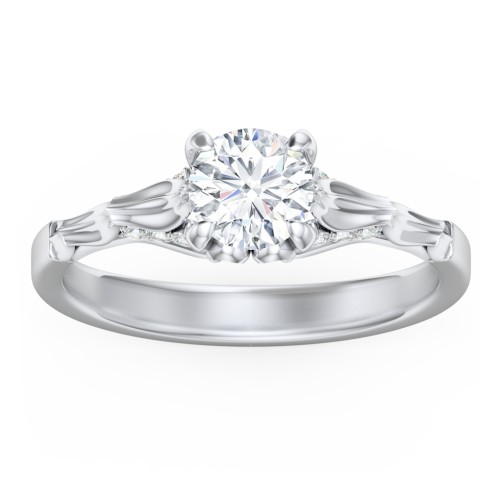 Vintage Diamond Solitaire Ring with Side Accent Stones – 14K White Gold with Lab Diamond