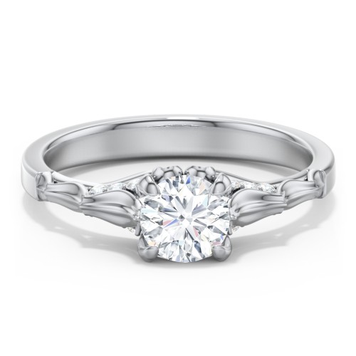 Vintage Diamond Solitaire Ring with Side Accent Stones – 14K White Gold with Lab Diamond