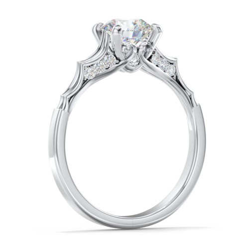 Vintage Diamond Solitaire Ring with Side Accent Stones – 14K White Gold with Lab Diamond