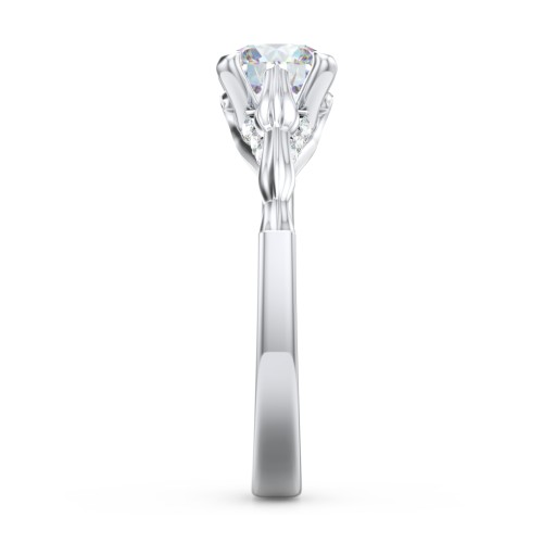 Vintage Diamond Solitaire Ring with Side Accent Stones – 14K White Gold with Lab Diamond