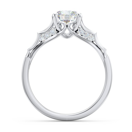 Vintage Diamond Solitaire Ring with Side Accent Stones – 14K White Gold with Lab Diamond