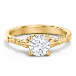 Vintage Diamond Solitaire Ring with Side Accent Stones in 10K Solid Yellow Gold with 04LABDIAM-RD-1.00-SI1-F-VG and Lab Diamond
