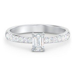 Engagement Ring with Graduated Side Stones – 14K White Gold with Lab Diamond