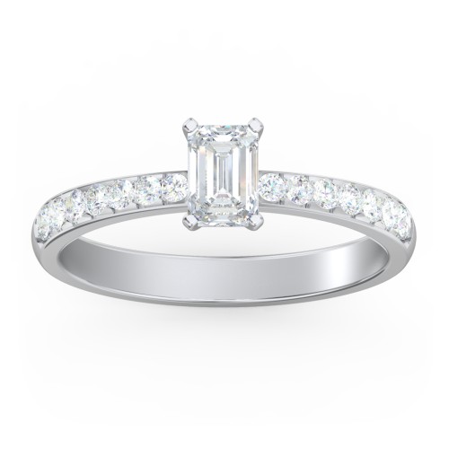 Engagement Ring with Graduated Side Stones – 14K White Gold with Lab Diamond