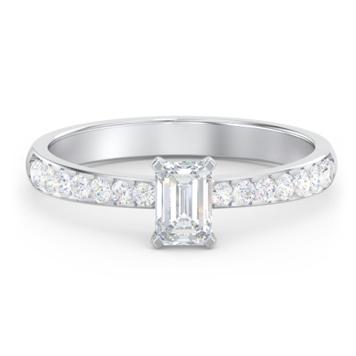 Engagement Ring with Graduated Side Stones – 14K White Gold with Lab Diamond
