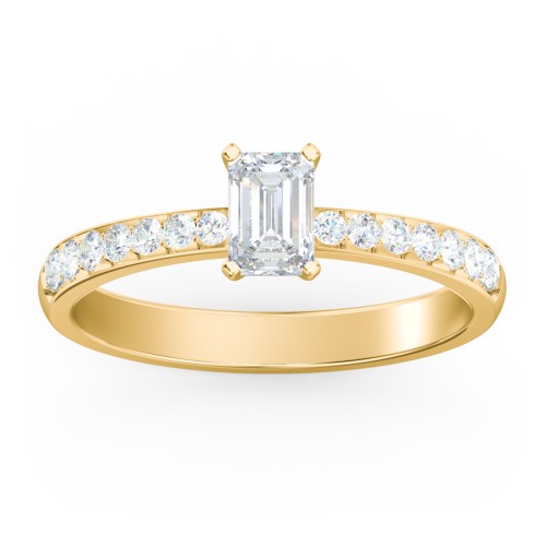 Engagement Ring with Graduated Side Stones – 10K Yellow Gold with Lab Diamond