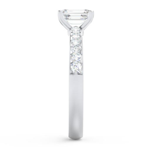 Engagement Ring with Graduated Side Stones – 14K White Gold with Lab Diamond