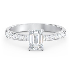 Engagement Ring with Graduated Side Stones – 14K White Gold with Lab Diamond