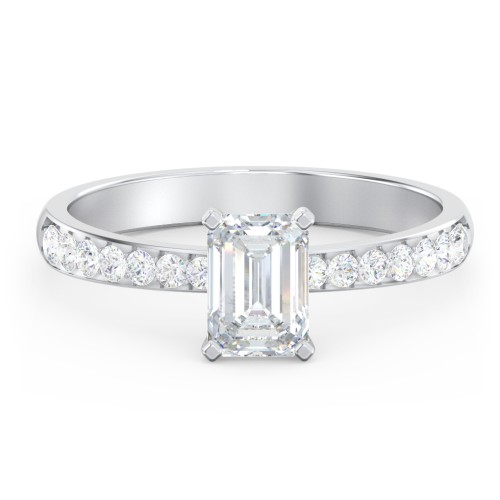 Engagement Ring with Graduated Side Stones – 14K White Gold with Lab Diamond