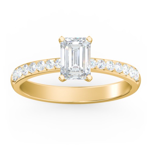 Engagement Ring with Graduated Side Stones – 10K Yellow Gold with Lab Diamond