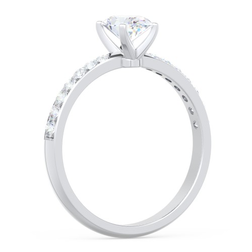 Engagement Ring with Graduated Side Stones – 14K White Gold with Lab Diamond
