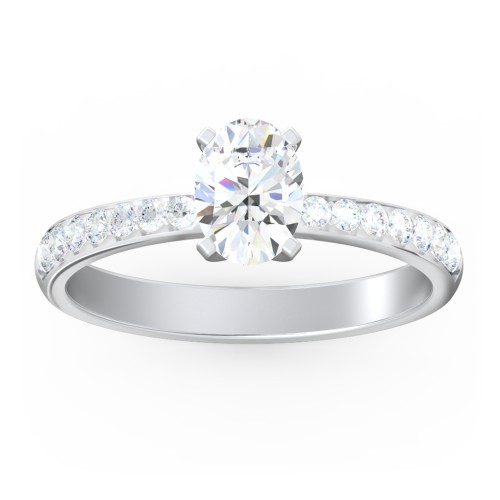 Engagement Ring with Graduated Side Stones – 14K White Gold with Lab Diamond
