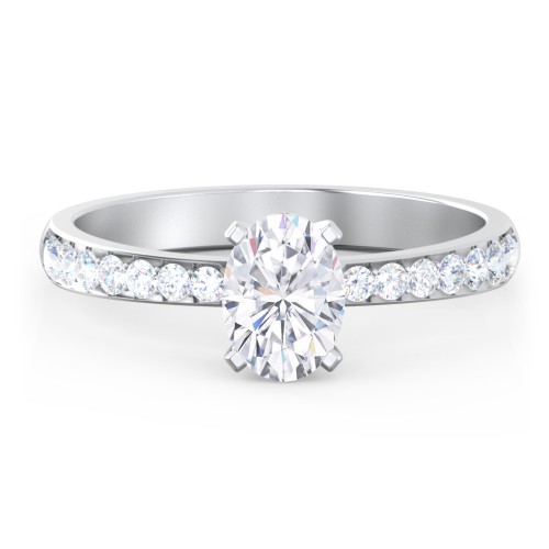 Engagement Ring with Graduated Side Stones – 14K White Gold with Lab Diamond