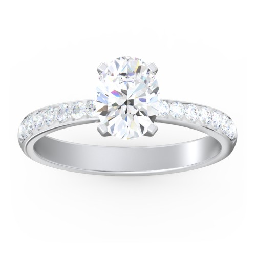 Engagement Ring with Graduated Side Stones – 14K White Gold with Lab Diamond