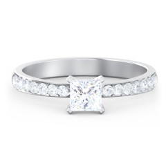 Engagement Ring with Graduated Side Stones – 14K White Gold with Lab Diamond