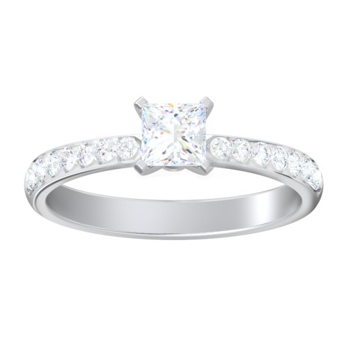 Engagement Ring with Graduated Side Stones – 14K White Gold with Lab Diamond