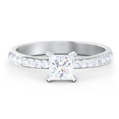 Engagement Ring with Graduated Side Stones – 14K White Gold with Lab Diamond