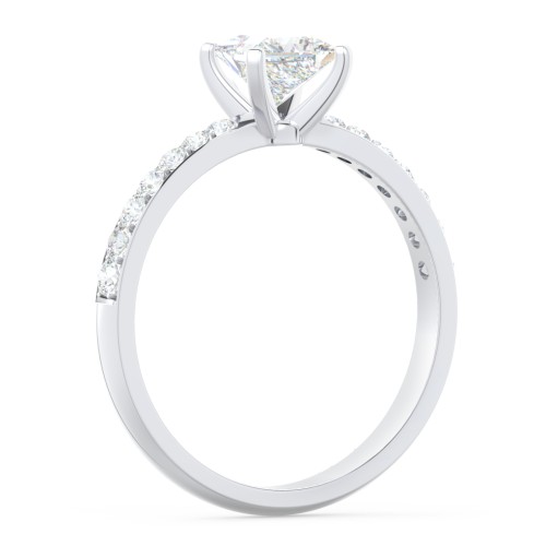 Engagement Ring with Graduated Side Stones – 14K White Gold with Lab Diamond
