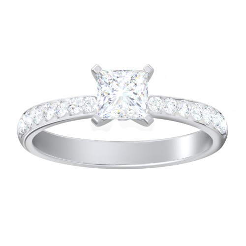 Engagement Ring with Graduated Side Stones – 14K White Gold with Lab Diamond