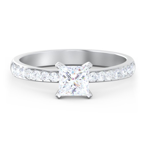 Engagement Ring with Graduated Side Stones – 14K White Gold with Lab Diamond