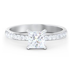 Engagement Ring with Graduated Side Stones – 14K White Gold with Lab Diamond