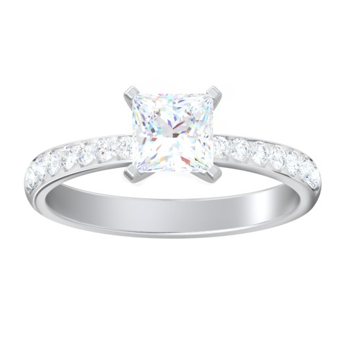 Engagement Ring with Graduated Side Stones – 14K White Gold with Lab Diamond