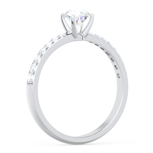 Engagement Ring with Graduated Side Stones – 14K White Gold with Lab Diamond