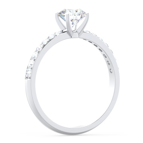Engagement Ring with Graduated Side Stones – 14K White Gold with Lab Diamond