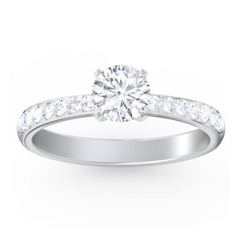 Engagement Ring with Graduated Side Stones – 14K White Gold with Lab Diamond