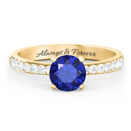 Engagement Ring with Graduated Side Stones in 10K Solid Yellow Gold with 09BSAP-RD-1.00 and Lab Diamond