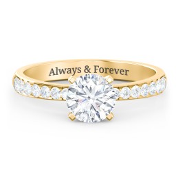 Engagement Ring with Graduated Side Stones in 10K Solid Yellow Gold with 04LABDIAM-RD-1.00-SI1-F-VG and Lab Diamond